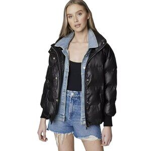Blank NYC Layered Oversized Run the Show Denim Puffer Coat Jacket Sz XS NWT